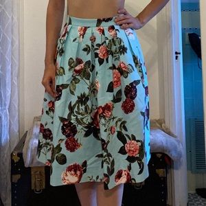 Baby blue CeCe flower print skirt with pockets, 97% cotton